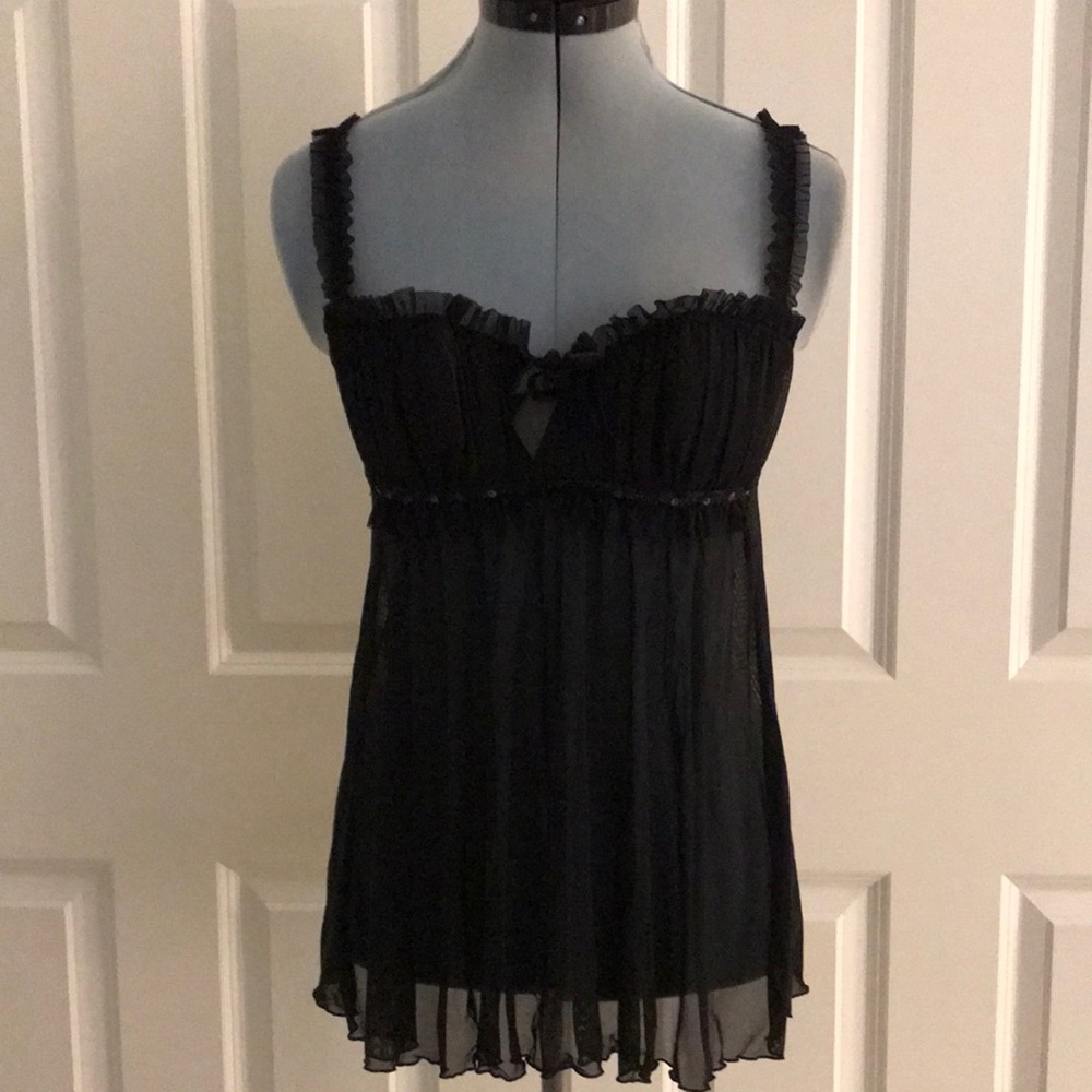 Vintage Frederick’s of Hollywood Black Sheer Ruffle Nightie Nightgown Lingerie M